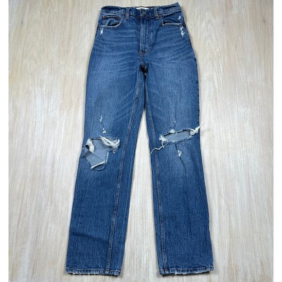 Abercrombie & Fitch 90s Ultra High Rise Straight Leg Blue Jeans Distressed 26 - Picture 1 of 14